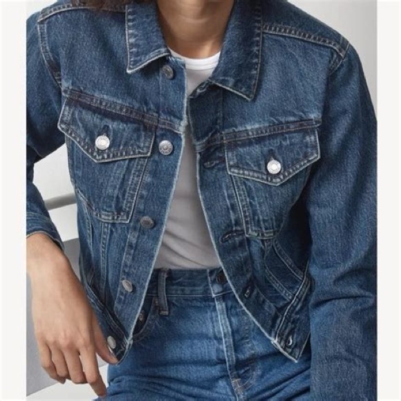Everlane The Shrunken Denim Jacket Dark Indigo Wash Sz XL - Picture 2 of 12
